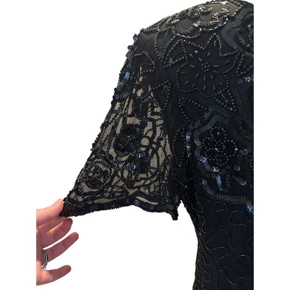 EUC Vintage 90’s Sweetlo Black Beaded Silk Dress Size XL Gatsby Romantic Holiday - Picture 3 of 14